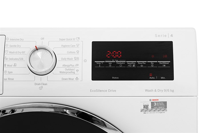 Máy giặt sấy Bosch giặt 9 kg - sấy 6 kg WNA14400SG Màu Trắng