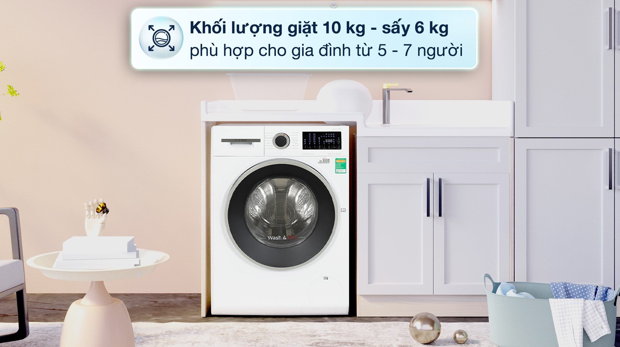 Máy giặt sấy Bosch 10 kg - sấy 6 kg WNA254U0SG