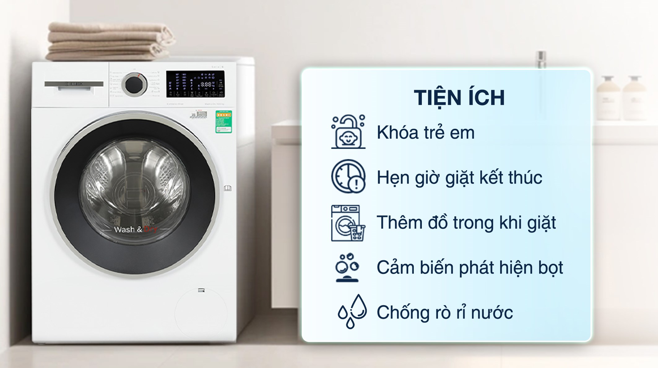 Máy giặt sấy Bosch 10 kg - sấy 6 kg WNA254U0SG