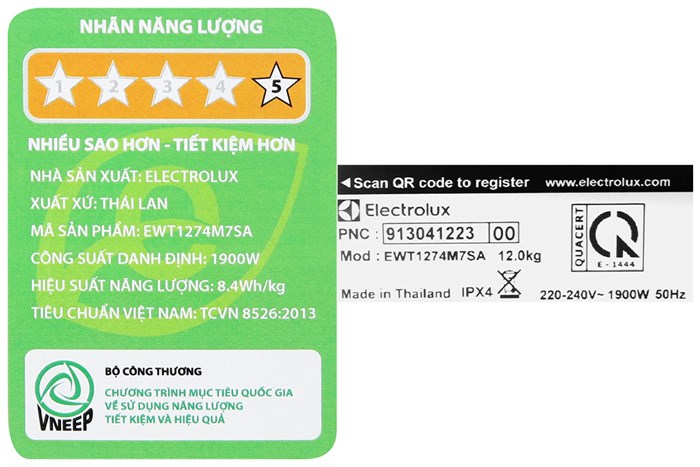 Máy giặt Electrolux Inverter 12 kg EWT1274M7SA Màu Đen