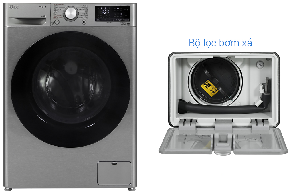 Máy giặt sấy LG AI DD Inverter giặt 10 kg - sấy 6 kg FV1410D4P Màu Xám