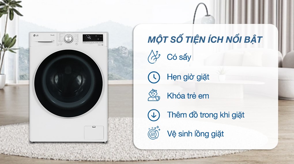 Máy giặt sấy LG AI DD Inverter giặt 11 kg - sấy 7 kg FV1411D4W