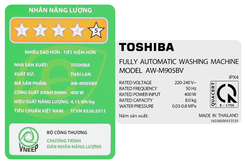 Máy giặt Toshiba 8 kg AW-M905BV(MK) Màu Đen