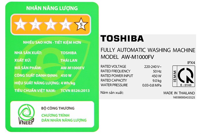 Máy giặt Toshiba 9 kg AW-M1000FV(MK) Màu Đen