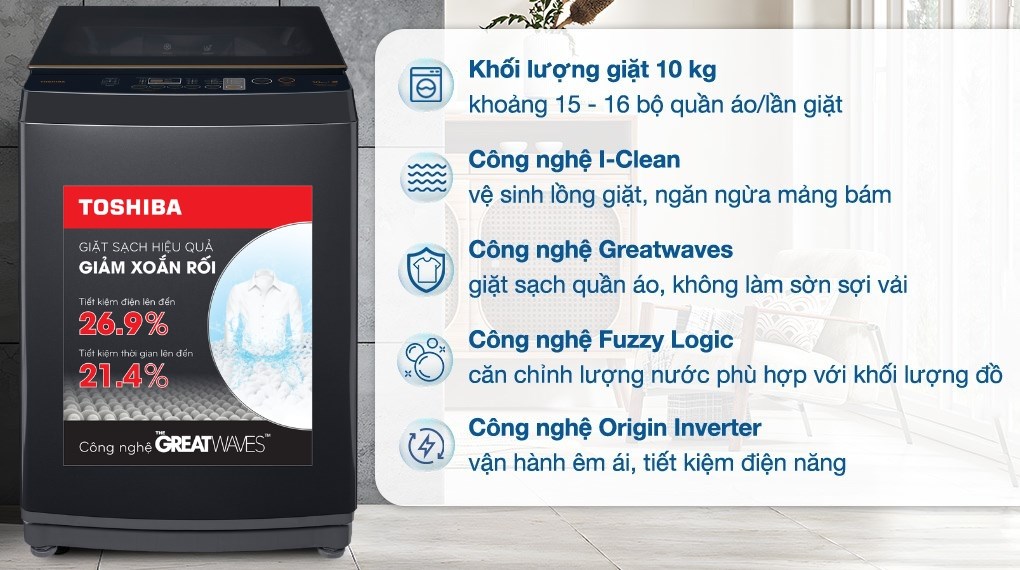 Máy giặt Toshiba Inverter 10 kg AW-DM1100PV(KK)
