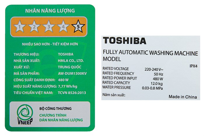 Máy giặt Toshiba Inverter 12 kg AW-DUM1300KV(MG) Màu Đen