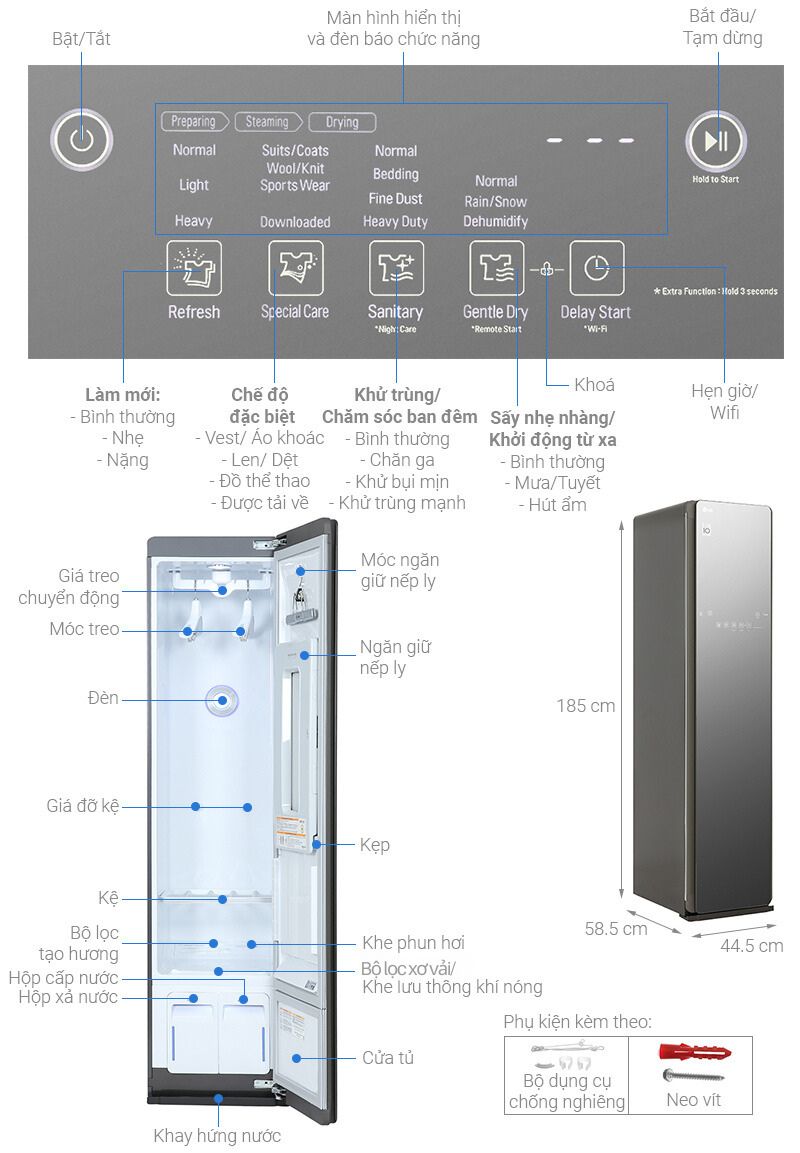 Tủ chăm sóc quần áo thông minh LG Styler Inverter 3 móc S3MFC