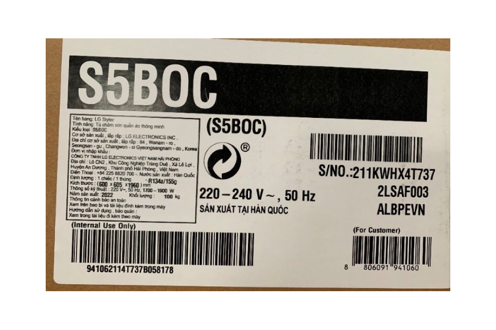 Tủ chăm sóc quần áo thông minh LG Styler Inverter 5 móc S5BOC - 14