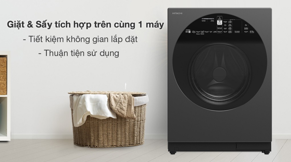 Máy giặt sấy Hitachi BD-D120XGV MAG - Tích hợp giặt sấy trên cùng 1 thiết bị tiết kiệm không gian lắp đặt, thuận tiện cho việc sử dụng