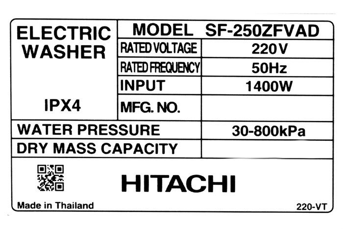 Máy giặt Hitachi Inverter 25 kg SF-250ZFVAD SS Màu Inox
