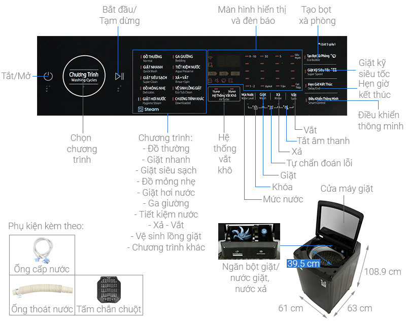 Máy giặt Samsung Inverter 14 kg WA14CG5886BVSV