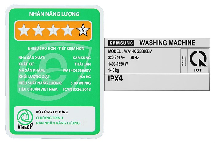 Máy giặt Samsung Inverter 14 kg WA14CG5886BVSV Màu Đen