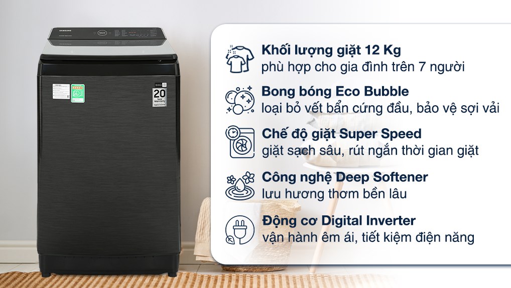 Máy giặt Samsung Inverter 12 kg WA12CG5745BVSV