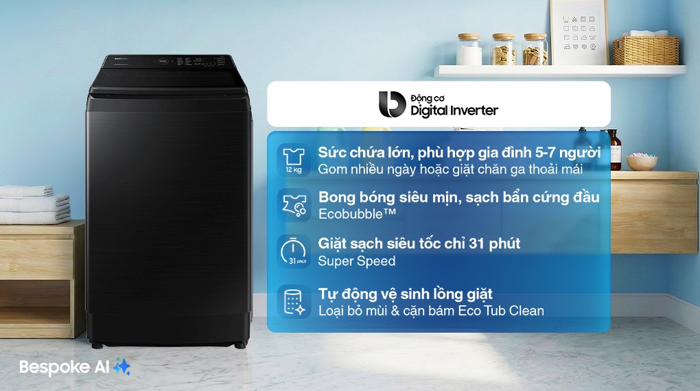 Máy giặt Samsung Inverter 12 kg WA12CG5745BVSV