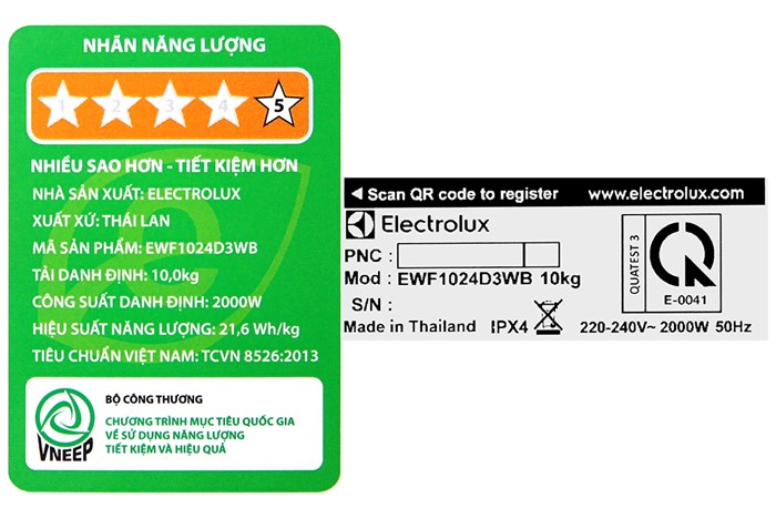 Máy giặt Electrolux UltimateCare 300 Inverter 10 kg EWF1024D3WB Màu Trắng