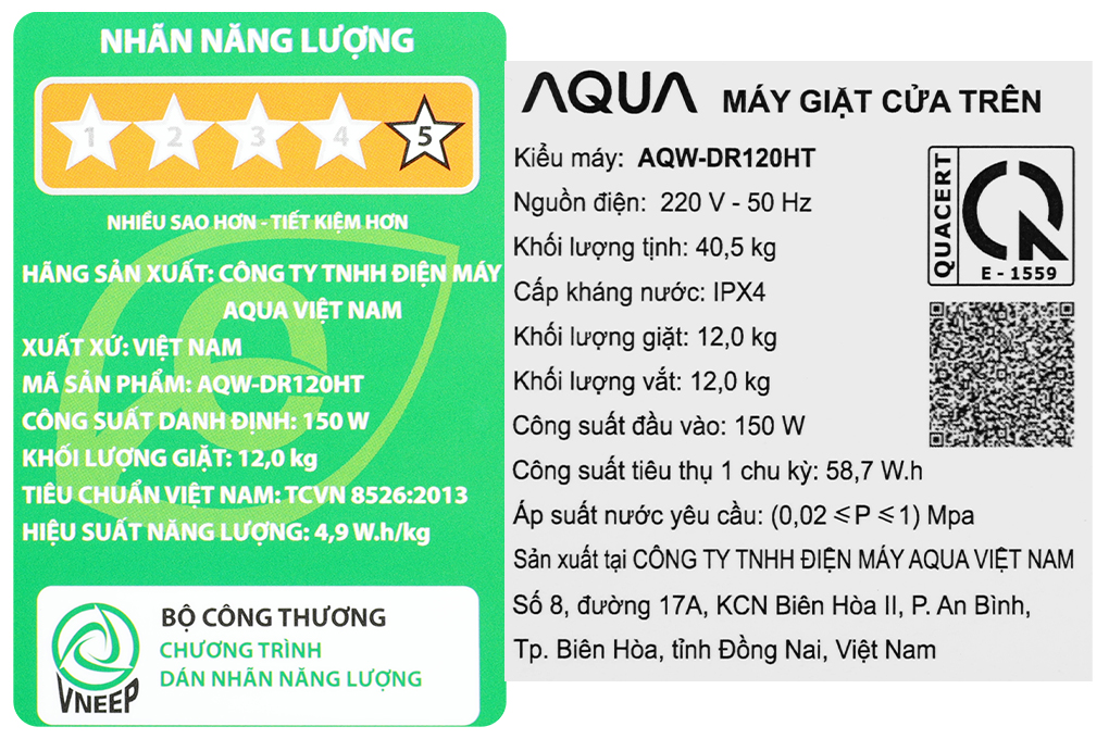 Máy giặt Aqua Inverter 12 kg AQW-DR120HT BK Màu Xám