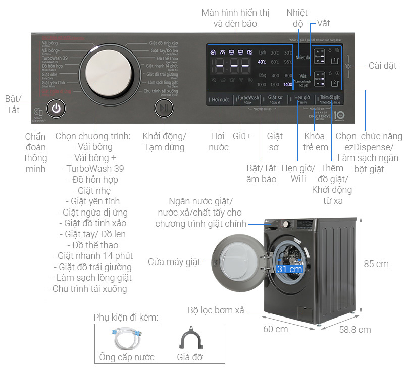 Máy giặt LG Inverter 12 kg FV1412S3BA