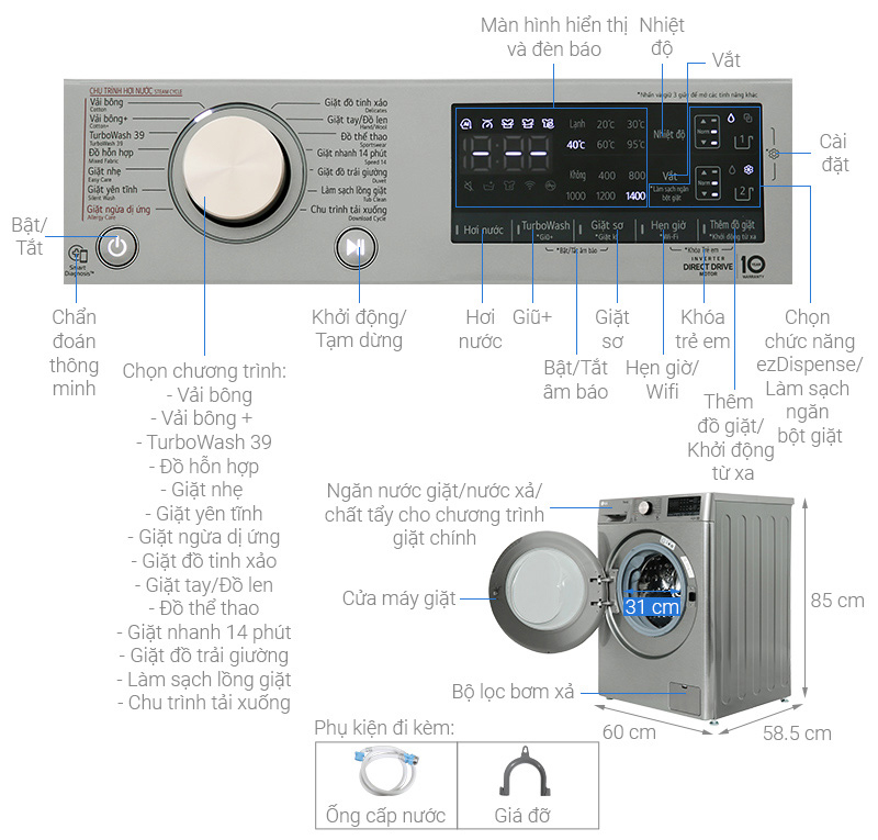 Máy giặt LG AI DD Inverter 12 kg FV1412S3PA