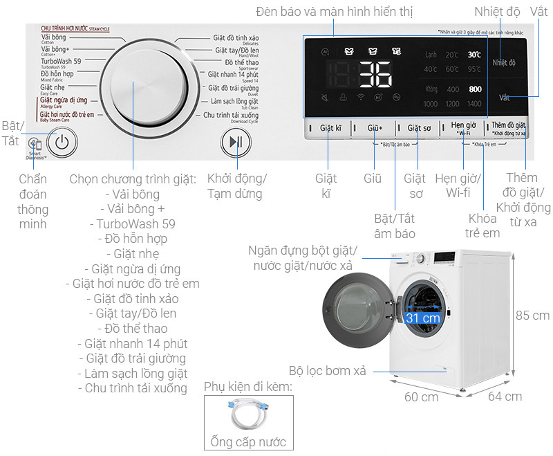 Máy giặt LG AI DD Inverter 13 kg FV1413S4W