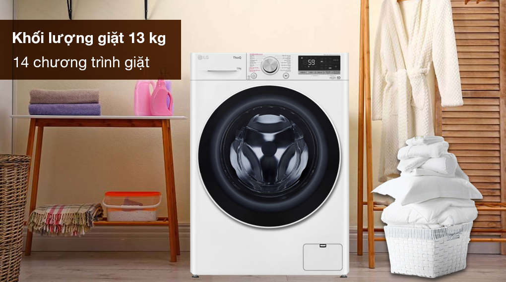 Máy giặt LG Inverter 13 kg FV1413S4W - Khối lượng 13 kg, trang bị 14 chương trình giặt