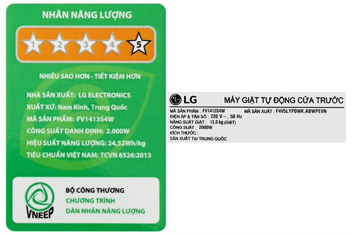 Máy giặt LG AI DD Inverter 13 kg FV1413S4W Màu Trắng