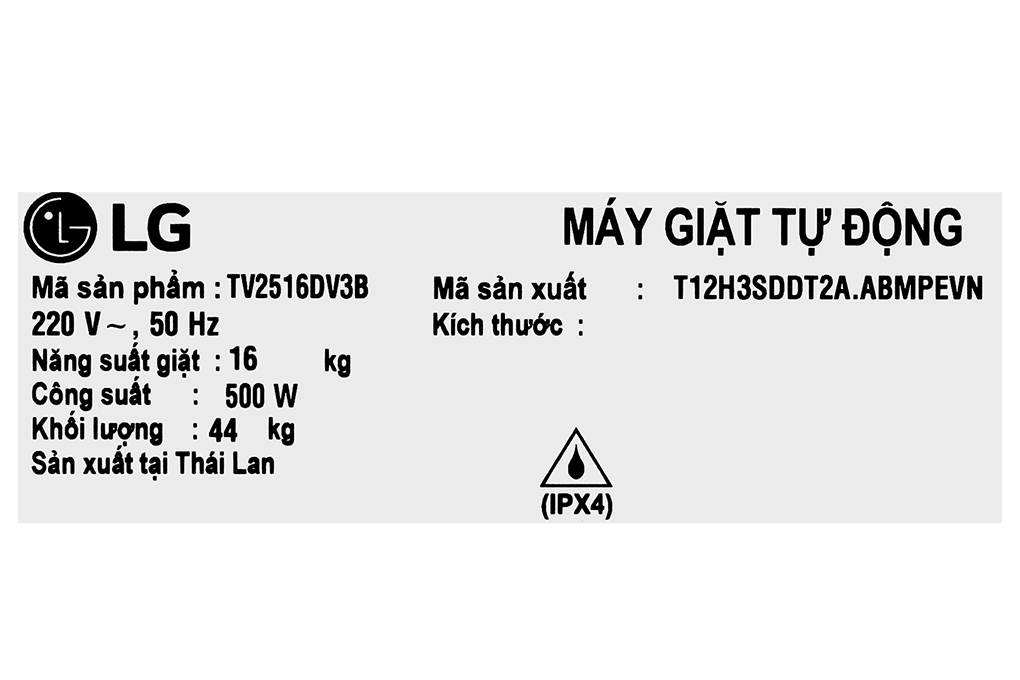 Máy giặt LG AI DD Inverter 16 kg TV2516DV3B Màu Đen