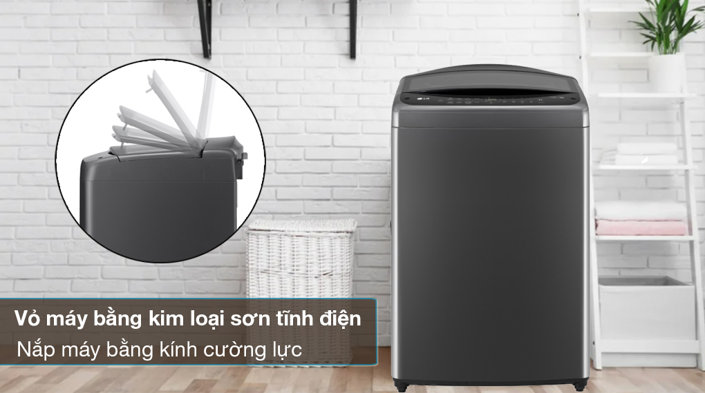 Máy giặt LG Inverter 18 kg TV2518DV3B - Vỏ máy giặt bằng kim loại sơn tĩnh điện bền bỉ, nắp máy bằng kính cường lực