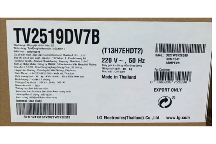 Máy giặt LG AI DD Inverter 19 kg TV2519DV7B Màu Đen