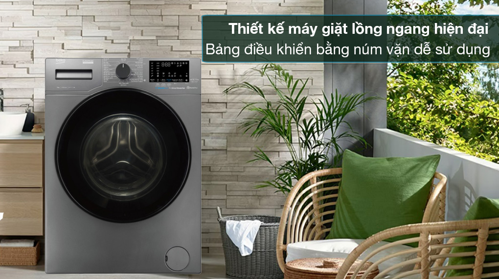 Máy giặt Beko Inverter 9 kg WCV9648XSTM - Thiết kế máy giặt lồng ngang hiện đại với bảng điều khiển núm vặn dễ sử dụng
