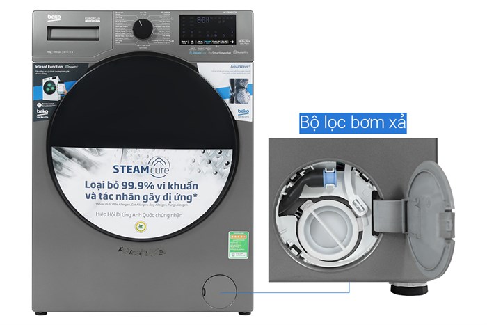 Máy giặt Beko Inverter 9 kg WCV9648XSTM Màu Xám