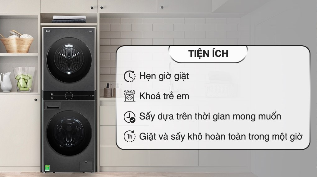 Tháp giặt sấy LG WashTower Inverter giặt 14 kg - sấy 10 kg WT1410NHB
