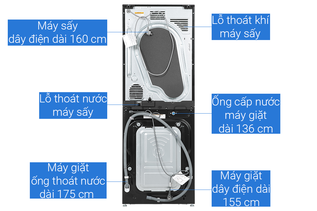 Tháp giặt sấy LG WashTower Inverter giặt 14 kg - sấy 10 kg WT1410NHB Màu Đen