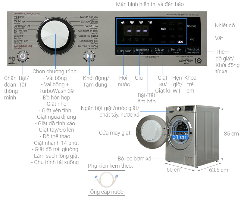 Máy giặt LG AI DD Inverter 14 kg FV1414S3P