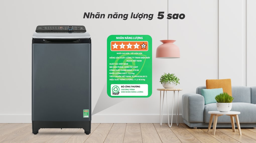 Máy giặt Aqua Inverter 12 kg AQW-FR120HT BK - Nhãn năng lượng