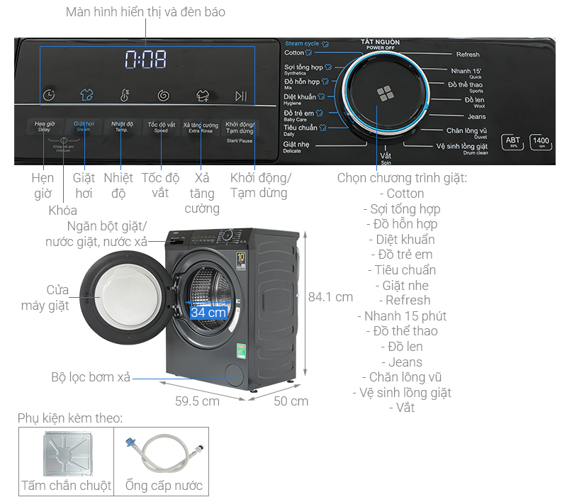 Máy giặt Aqua Inverter 8.5 kg AQD-A852J BK