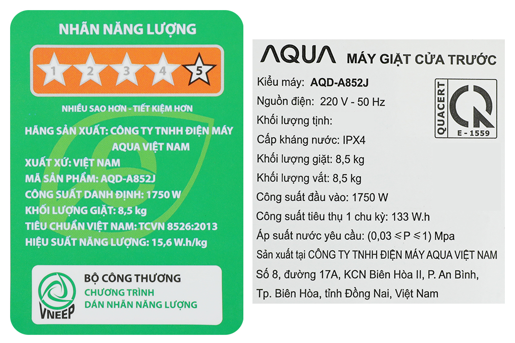 Máy giặt Aqua Inverter 8.5 kg AQD-A852J BK Màu Đen