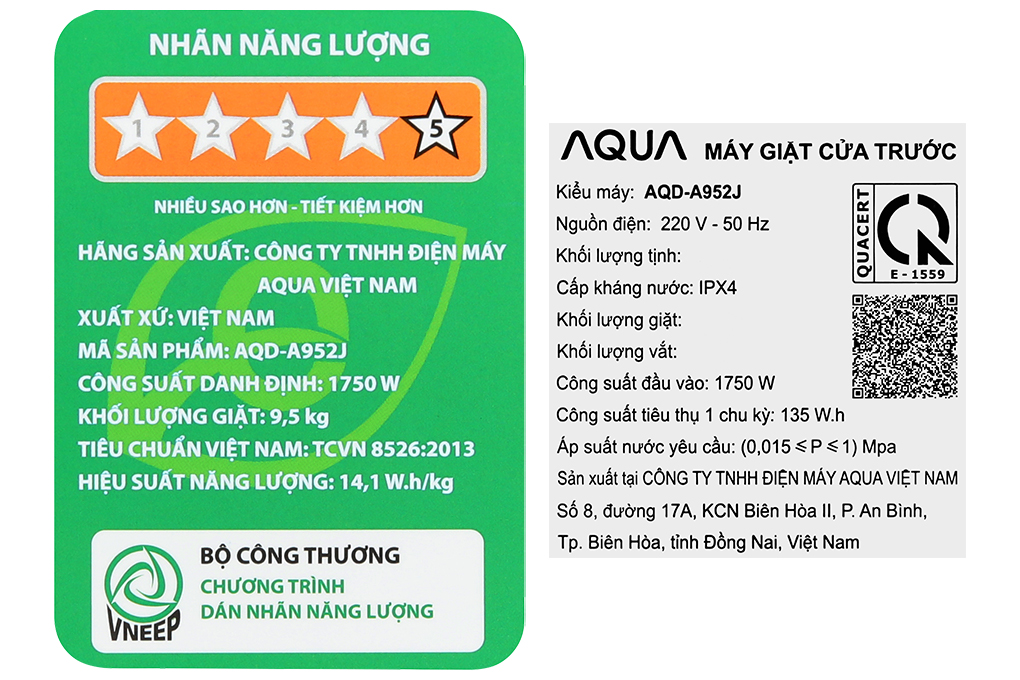 Máy giặt Aqua Inverter 9.5 kg AQD-A952J BK Màu Đen