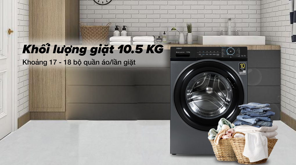 Máy giặt Aqua Inverter 10.5 kg AQD-A1052J BK - Khối lượng giặt