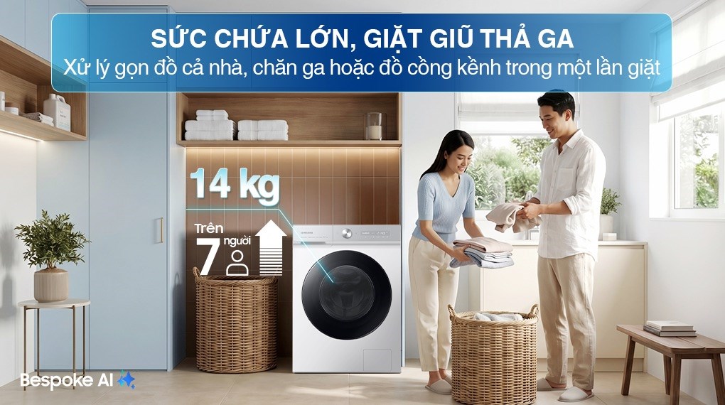 Máy giặt sấy Samsung Bespoke AI Inverter giặt 14 kg - sấy 8 kg WD14BB944DGMSV