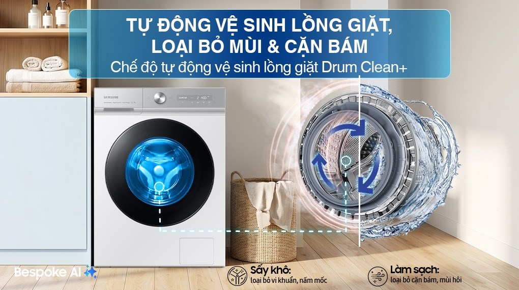 Máy giặt sấy Samsung Bespoke AI Inverter giặt 14 kg - sấy 8 kg WD14BB944DGMSV