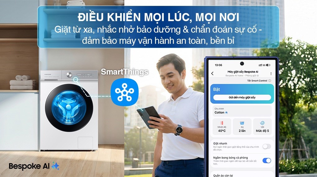 Máy giặt sấy Samsung Bespoke AI Inverter giặt 14 kg - sấy 8 kg WD14BB944DGMSV