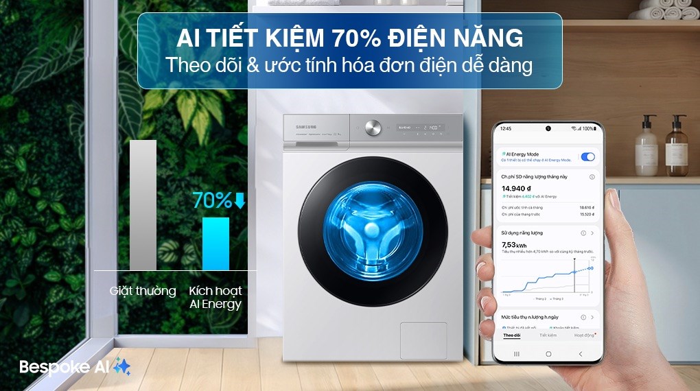 Máy giặt sấy Samsung Bespoke AI Inverter giặt 14 kg - sấy 8 kg WD14BB944DGMSV