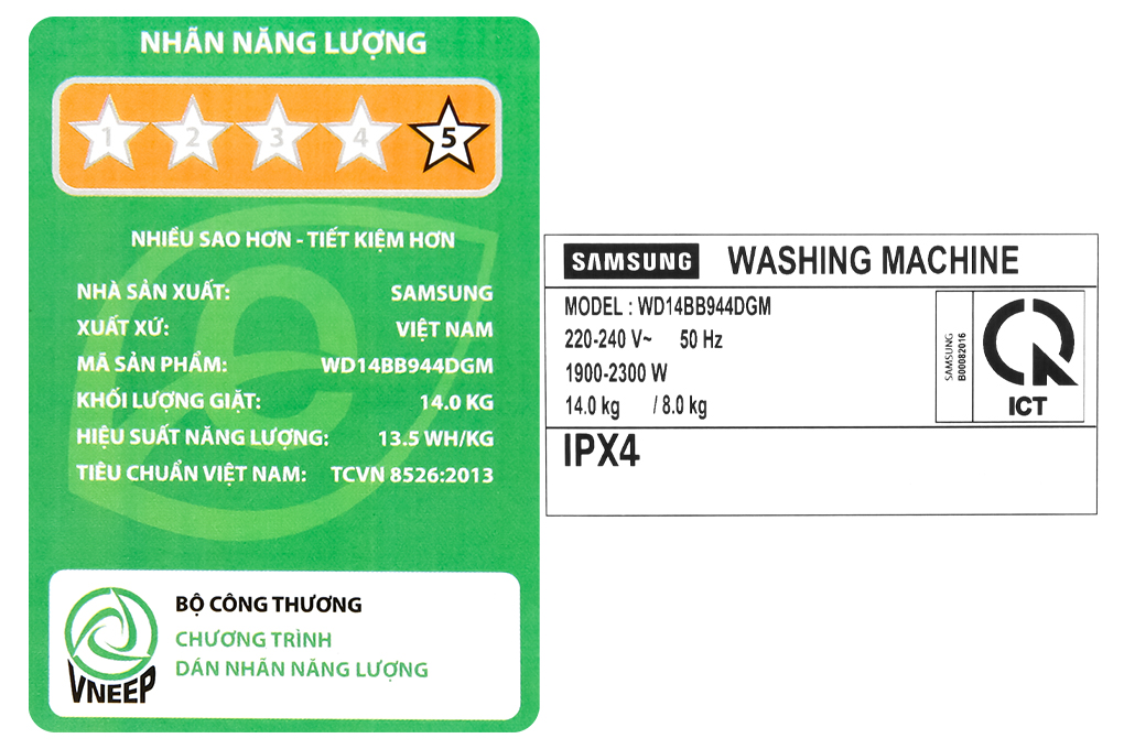 Máy giặt sấy Samsung Bespoke AI Inverter giặt 14 kg - sấy 8 kg WD14BB944DGMSV Màu Trắng - Xanh