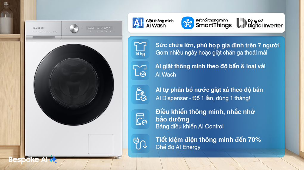 Máy giặt Samsung Bespoke AI Inverter 14 kg WW14BB944DGHSV