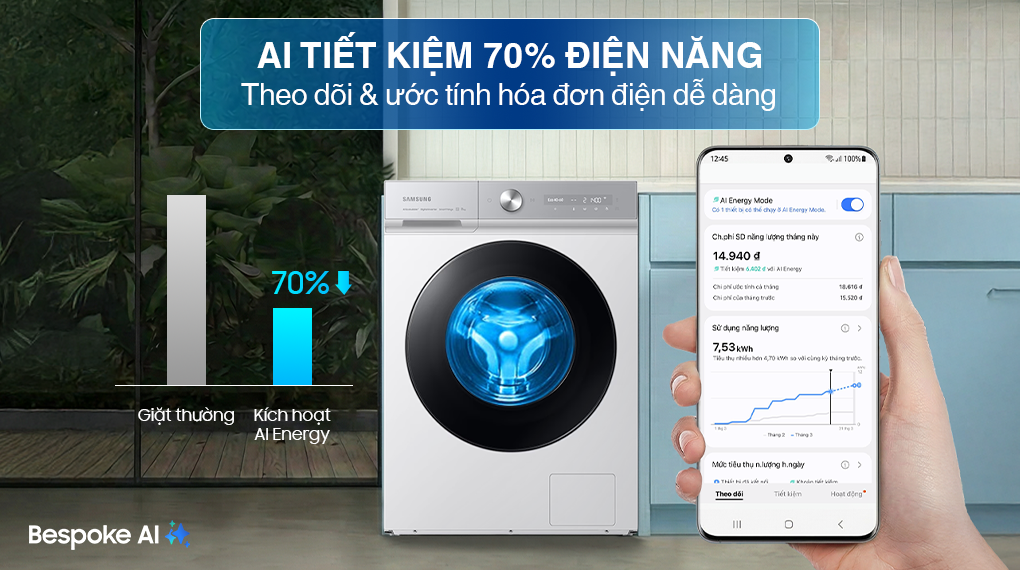 Máy giặt Samsung Bespoke AI Inverter 14 kg WW14BB944DGHSV