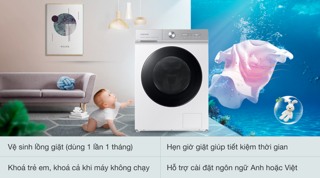 Máy giặt Samsung Inverter 14 kg WW14BB944DGHSV - Tiện ích