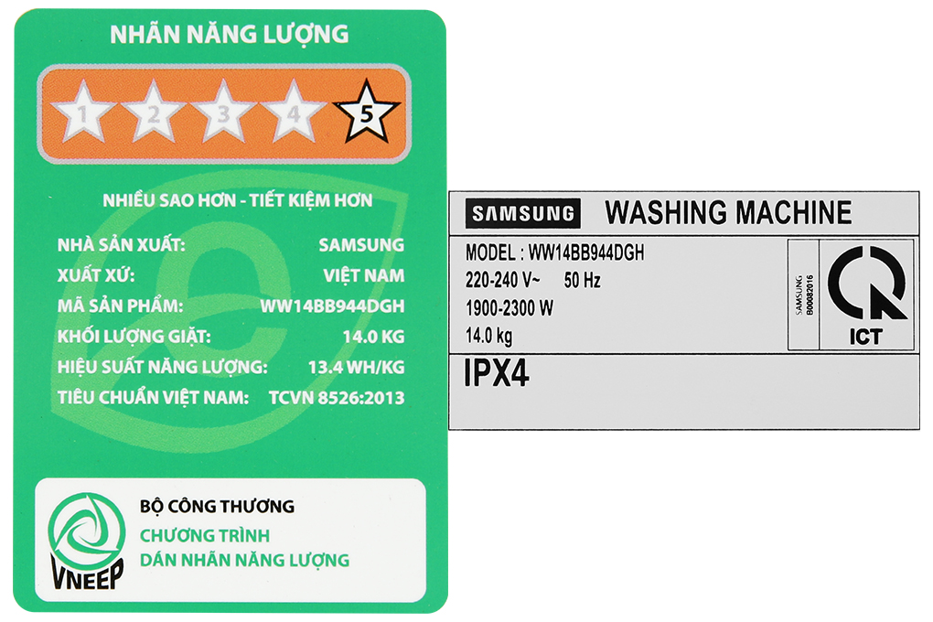 Máy giặt Samsung Bespoke AI Inverter 14 kg WW14BB944DGHSV Màu Trắng - Bạc