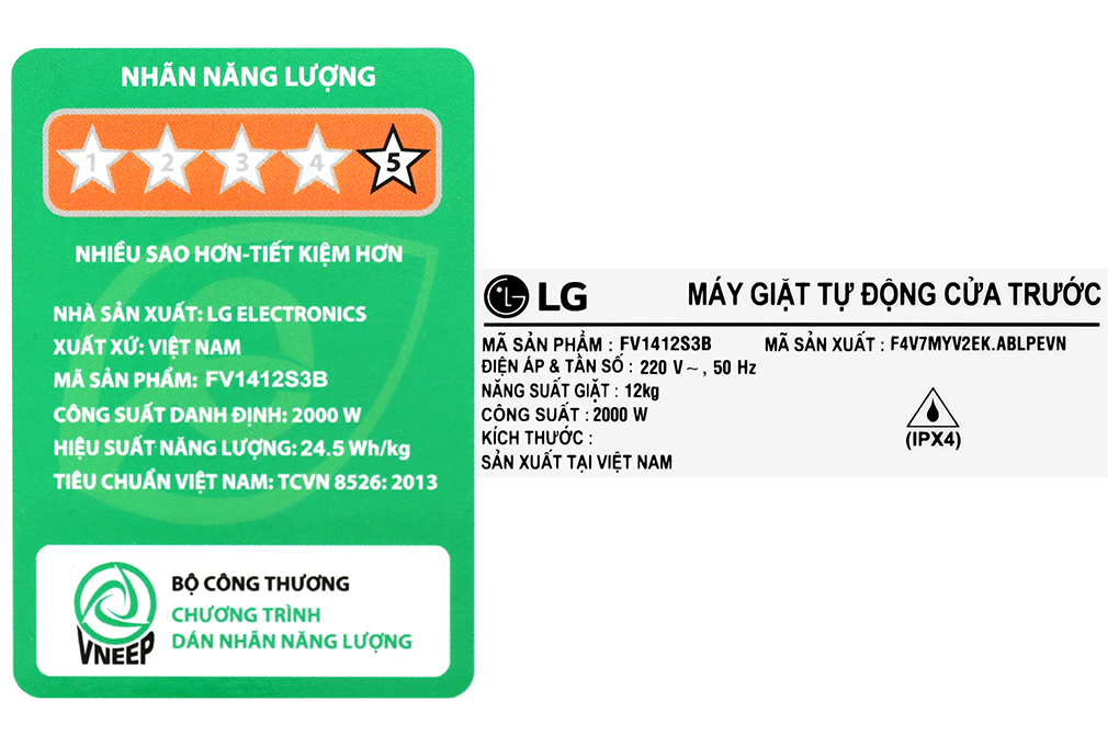 Máy giặt LG AI DD Inverter 12 kg FV1412S3B Màu Đen