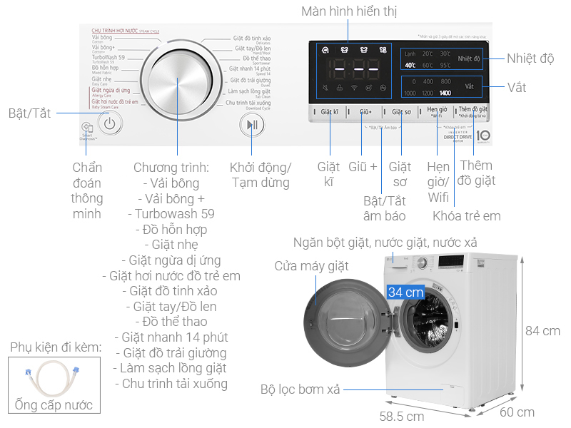 Máy giặt LG AI DD Inverter 12kg FV1412S4W