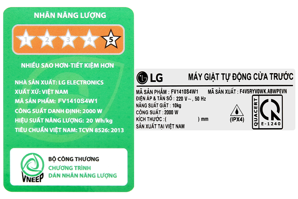 Máy giặt LG AI DD Inverter 10 kg FV1410S4W1 Màu Trắng